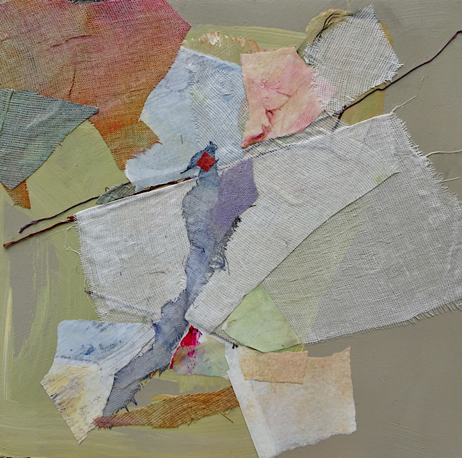 <em>Border Crossing</em>, acrylic on paper, linen and birch panel, 13 inches by 13 inches, 300